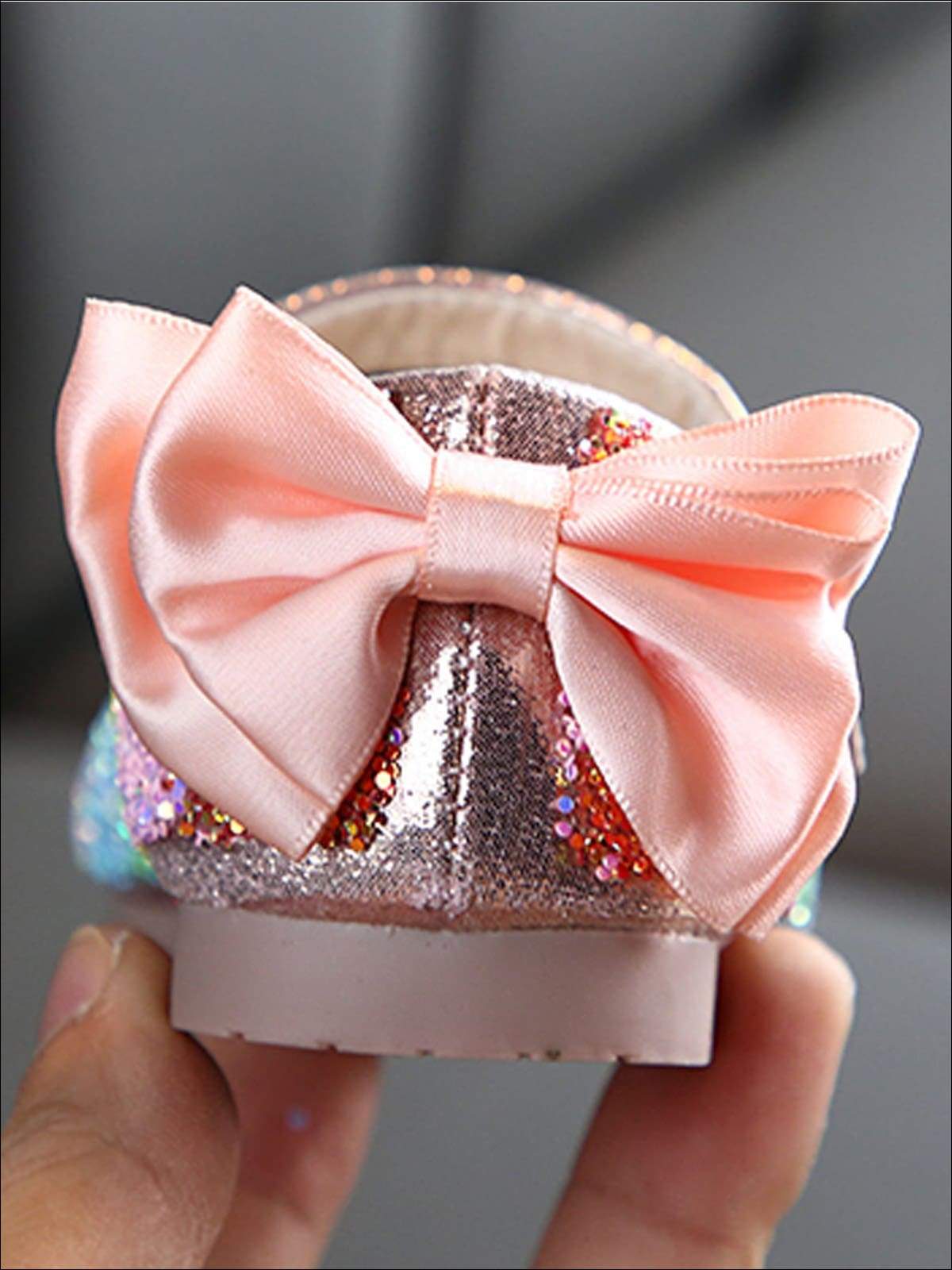 Girls Shimmering Rainbow Stripe Mary Jane Bow Flats - Girls Flats