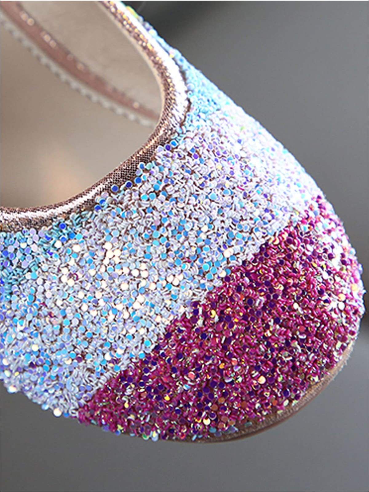 Girls Shimmering Rainbow Stripe Mary Jane Bow Flats - Girls Flats