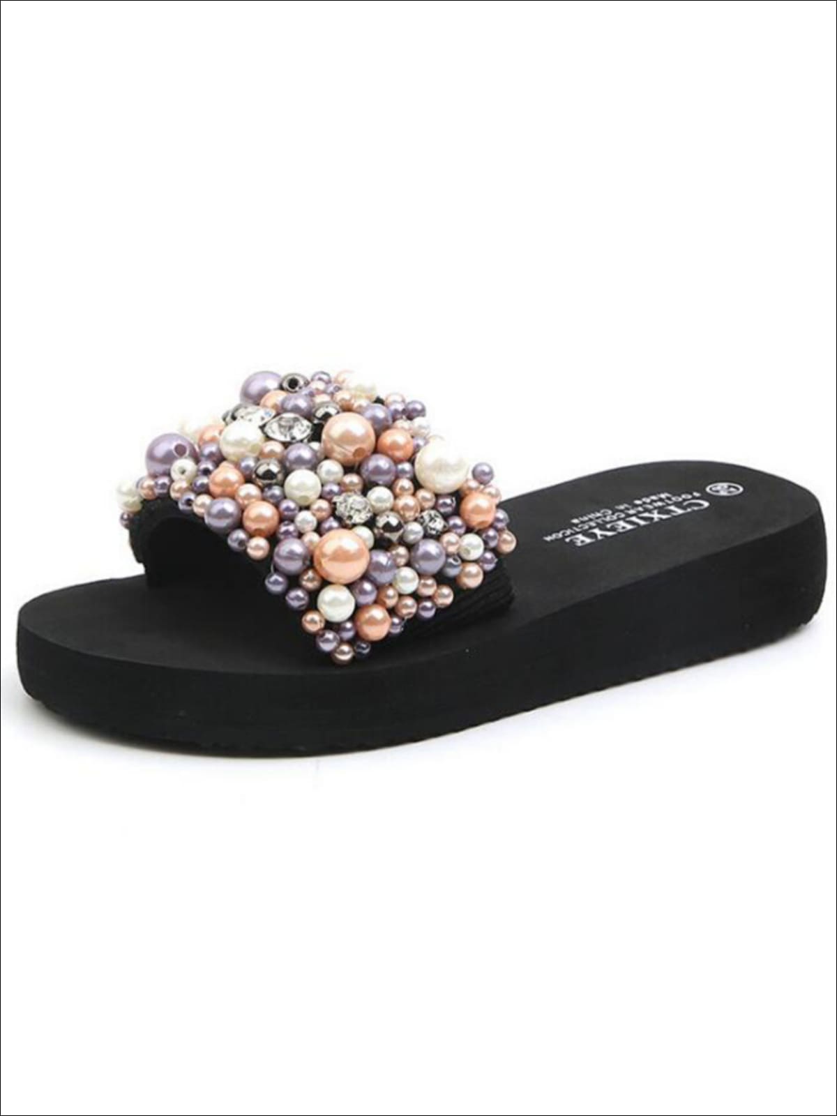 Shoes By Liv & Mia | Girls Pearl and Rhinestone Embellished Flip Flops