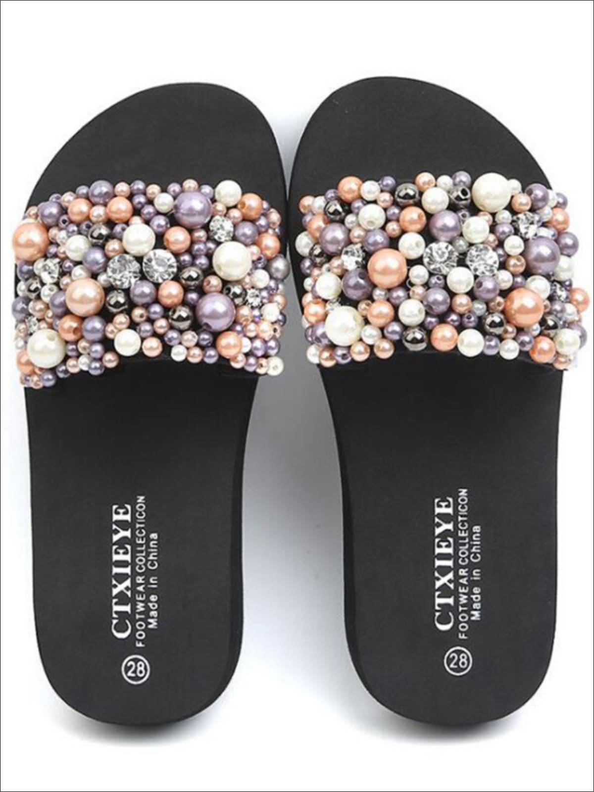Shoes By Liv & Mia | Girls Pearl and Rhinestone Embellished Flip Flops