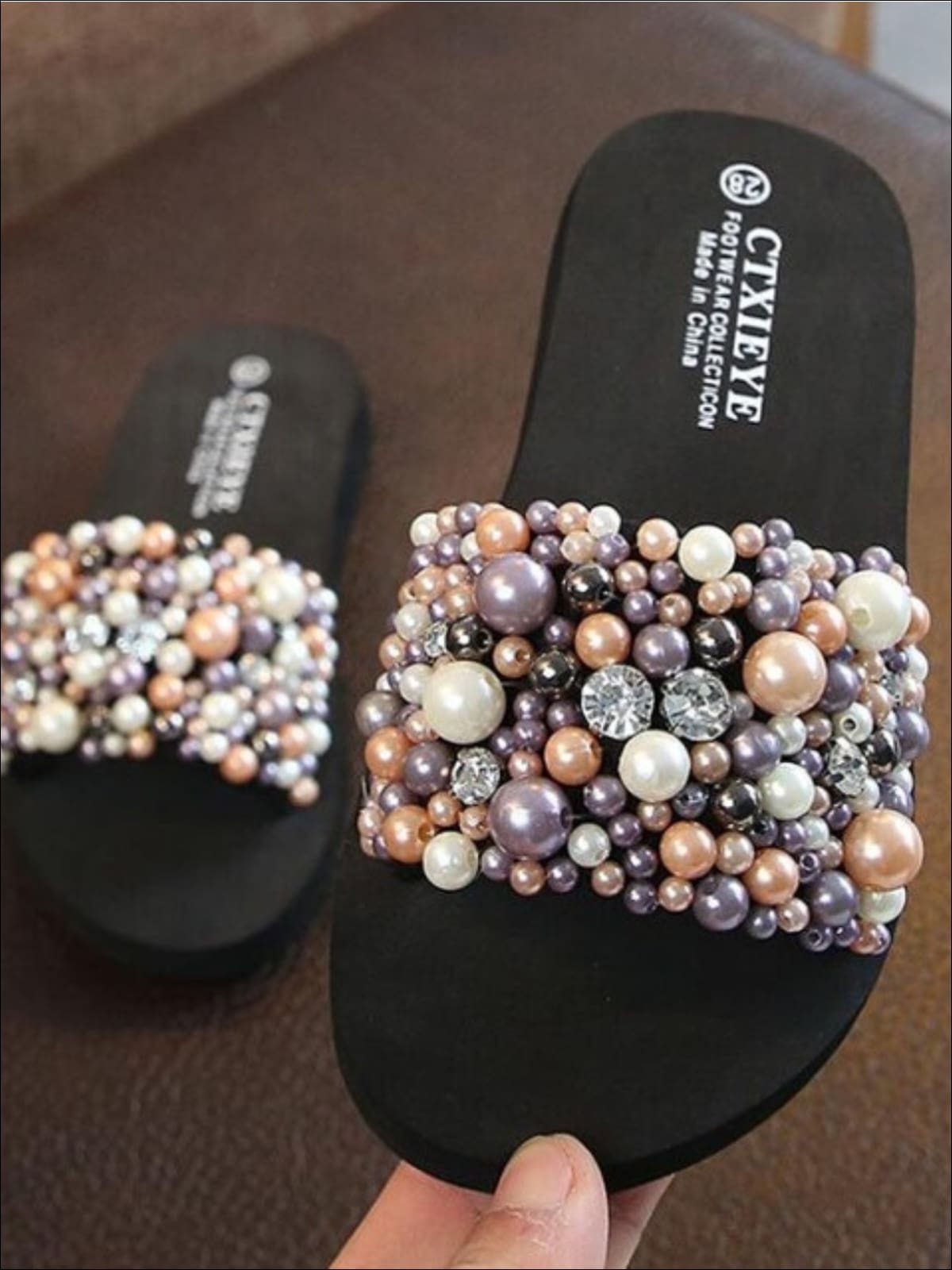 Shoes By Liv & Mia | Girls Pearl and Rhinestone Embellished Flip Flops