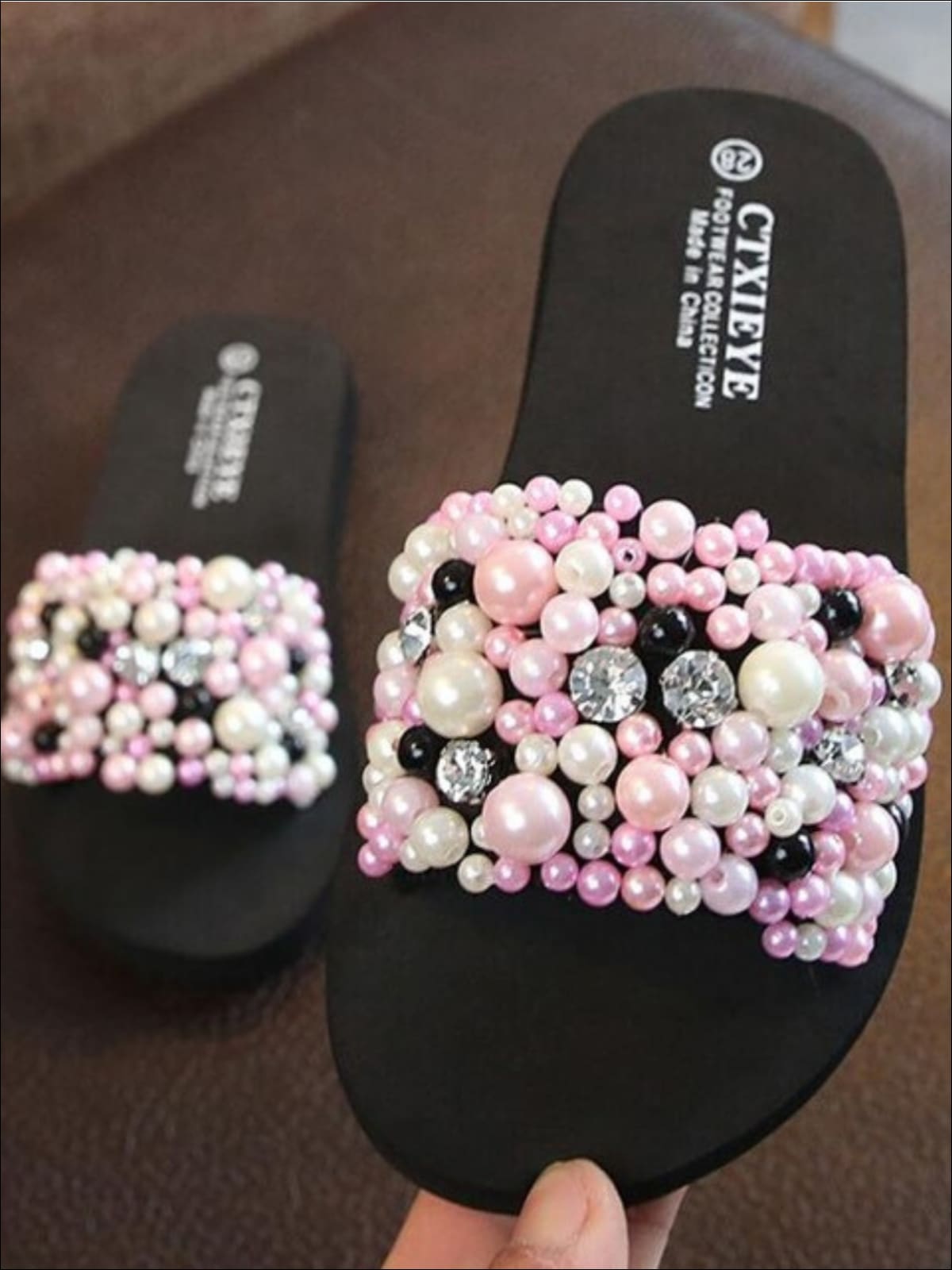 Shoes By Liv & Mia | Girls Pearl and Rhinestone Embellished Flip Flops