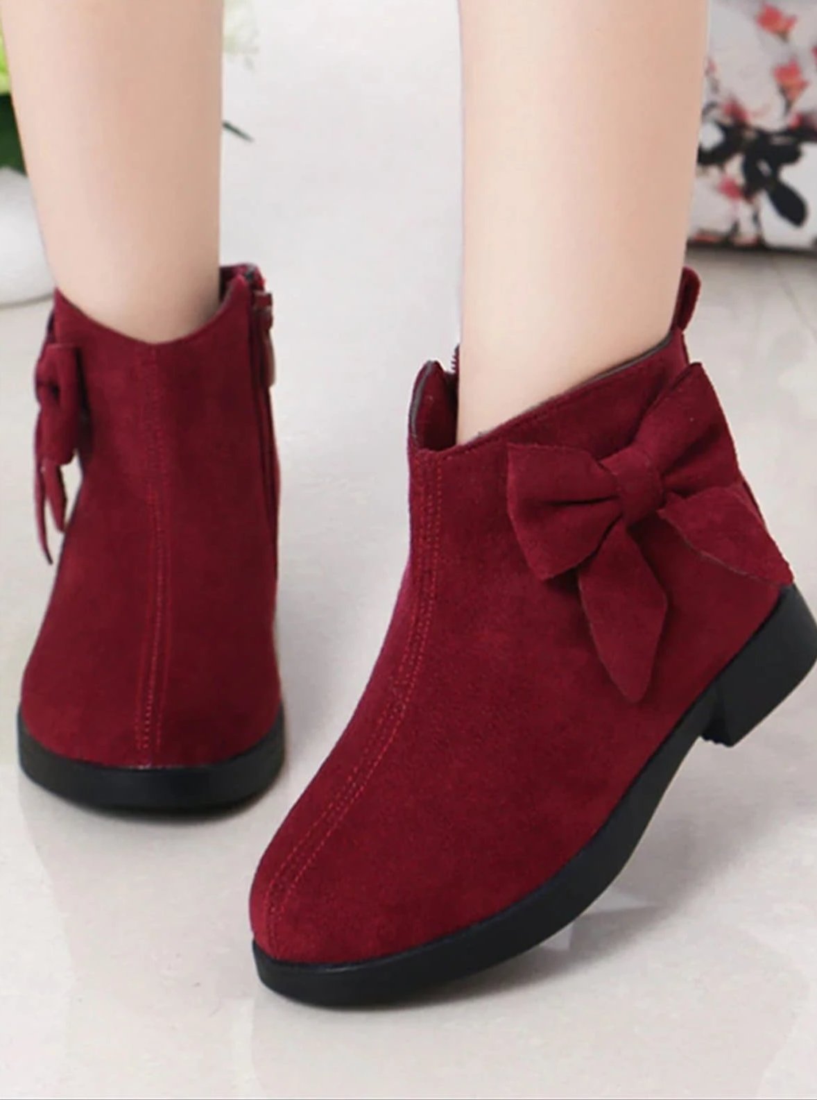 Girls Suede Bow Side Ankle Booties By Liv and Mia