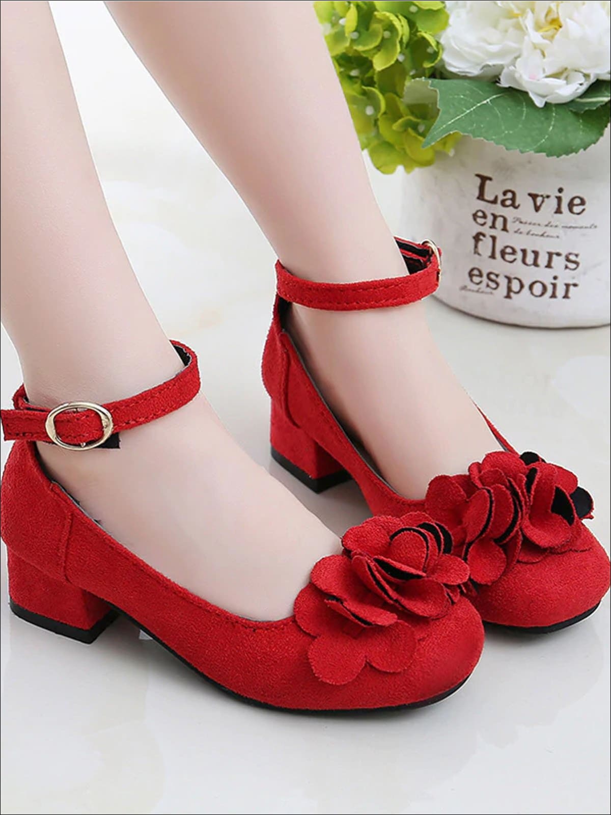 Girls Suede Flower Embellished Flats - Girls Flats