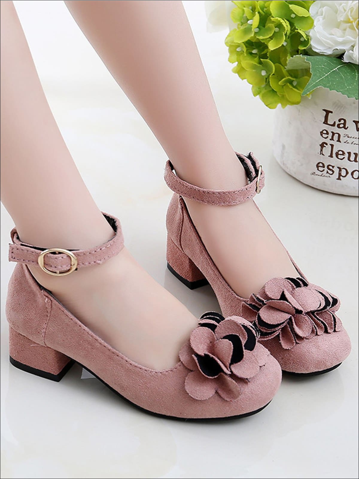 Girls Suede Flower Embellished Flats - Girls Flats