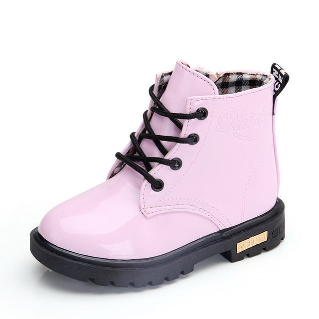 Shoes By Liv & Mia | Pink Patent Vegan Leather Lace-Up Boots