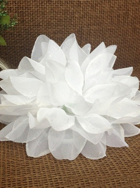Girls Flower Glitter Feather Hair Piece - White